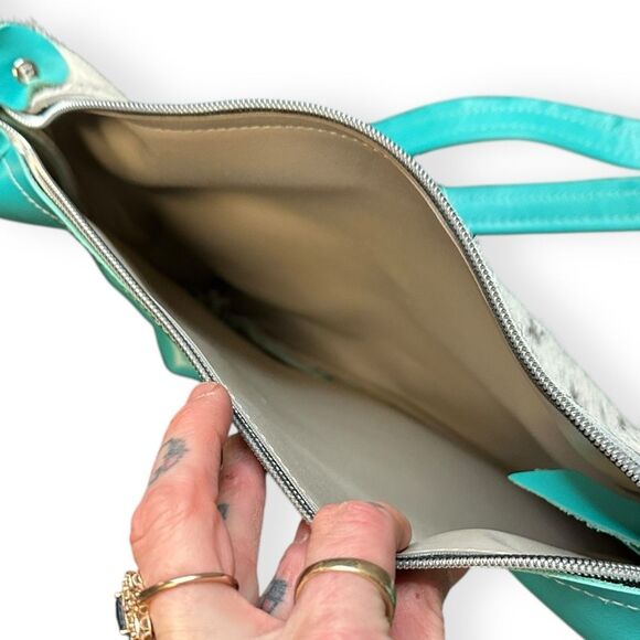 DANCING CACTUS DESIGNS Women’s Turquoise Leather Cowhide Aztec Crossbody Bag - Picture 3 of 6